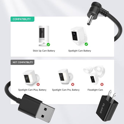 OLAIKE 3-Pack 16ft (5m) Weatherproof Charge Cable for Ring Stick Up Cam Battery & Spotlight Cam Battery, Durable Power Adapter Cable for Outdoor Security Cameras