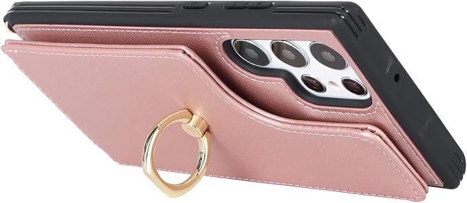 Lipvina for Samsung Galaxy S22 Ultra Case with Card Holder and Strap for Women,Crossbody Lanyard,RFID Blocking,Ring Stand,Snap Clasp,Phone Wallet Cases 6.8 inch(Rose Gold)
