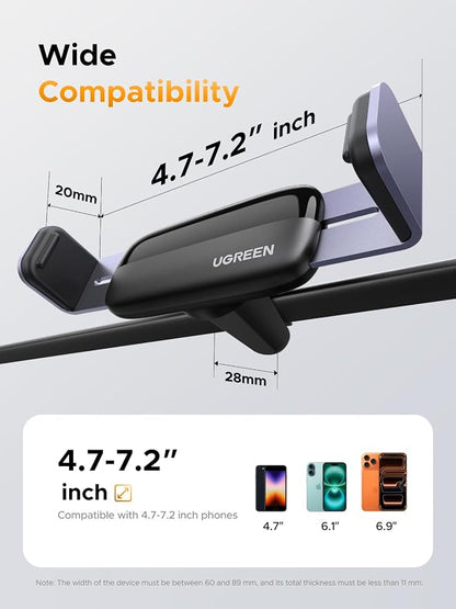 UGREEN Car Vent Phone Mount Air Vent Clip Phone Holder Car Mount Mini Size Compatible with iPhone 17 16 15 14 13 12 Pro Max Mini Plus, iPhone 11 SE XS XR 8 7 6 6S Smartphone