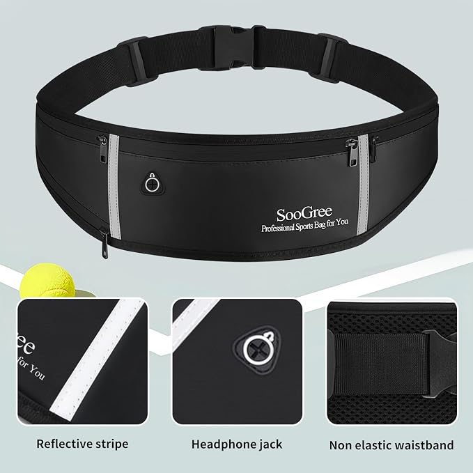 SooGree Women Men's Adjustable Waist Pack - Waterproof Running Fanny Pack With Reflective Strip for Running, Walking, Cycling, Camping, Gym