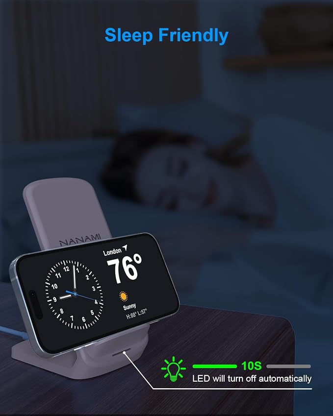 NANAMI Wireless Charger for Samsung and iPhone - 10W Fast Induction Charger Stand for Galaxy S25/S26/S24/S23/S22/S21, Wireless Charging Stand Phone Charging Dock for iPhone 17/17 Air/16/15/14/13/12