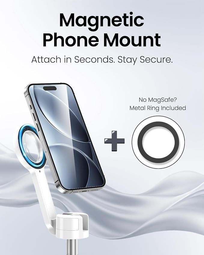 UBeesize 70" Auto-Open Magnetic Tripod for iPhone, MagSafe Selfie Stick with Remote, Portable Phone Stand for Recording, Travel and Vlogging, Compatible with iPhone/Android (White)