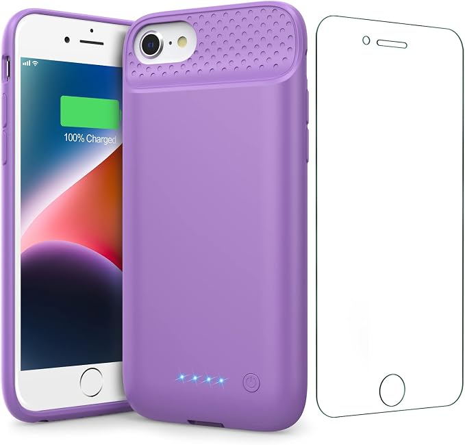 Battery Case for iPhone 8/7/6s/6/SE (2022/2020),[2025 Upgraded] 7000mAh Ultra-Slim Portable Extended Charger Cover for iPhone 8/7/6s/6/SE (2022/2020) Charging Case (4.7 Inch)-Purple