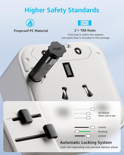 “Air” Universal Travel Adapter 2500W Max AC, Cover 200+ Countries | International Plug Adapter, All in One Portable Adapter, NOT A Voltage Converter, for USA, UK, EU, AU (White)