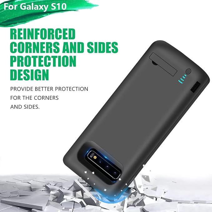 Battery Case for Samsung Galaxy S10, 6000mAh Rechargeable Extended Battery Charging Charger Case, Adds 150% Extra Juice, NOT for S10 5G (6.1 Inches) Black