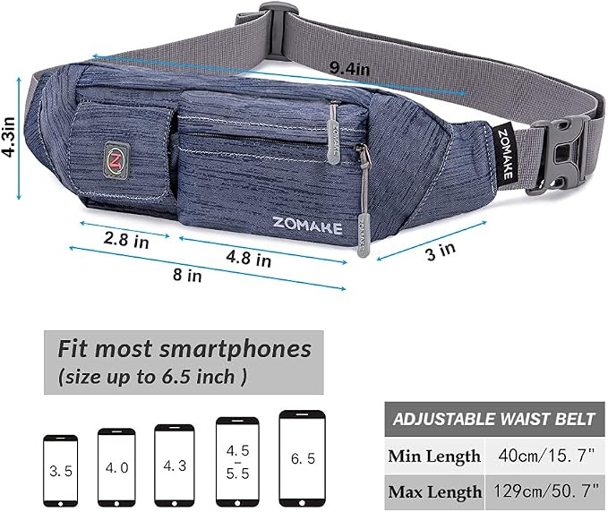 ZOMAKE Small Crossbody Fanny Pack for Women Men, Runner Belt Bag with Adjustable Strap, Water Resistant Waist Bag for Running
