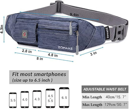ZOMAKE Small Crossbody Fanny Pack for Women Men, Runner Belt Bag with Adjustable Strap, Water Resistant Waist Bag for Running