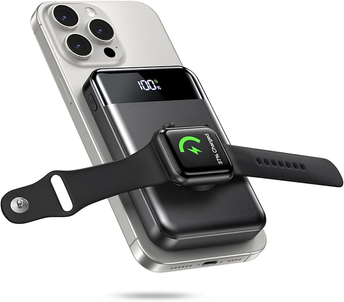 for Magsafe Portable Charger, 10000mAh Fast Charging Power Bank for iPhone 17/16/15/14/13/12, Travel Essentials USB-C Wireless Magnetic Battery Pack for Apple Watch Ultra/11/10/9/8/7/6/SE