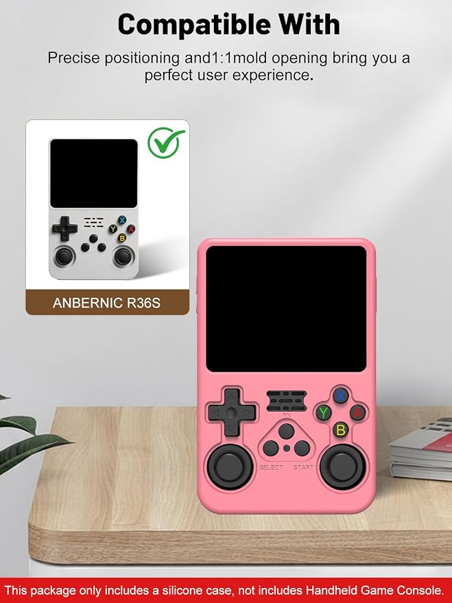 Silicone Protective Case for Anbernic R36S Game Console, Full-Body Protective Cover with Precise Cutout, Shockproof Dustproof Protector Sleeve & Scratch-Resistant Sleeve (Pink)
