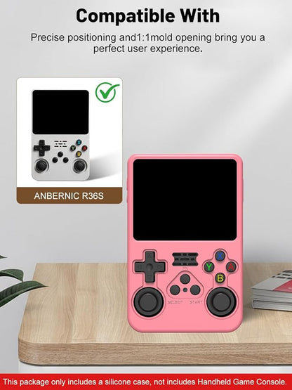 Silicone Protective Case for Anbernic R36S Game Console, Full-Body Protective Cover with Precise Cutout, Shockproof Dustproof Protector Sleeve & Scratch-Resistant Sleeve (Pink)