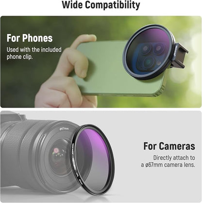 NEEWER 67mm CPL Filter with Cold Shoe Phone Lens Clip, HD Polarizing Filter with Pouch & Cleaning Cloth Compatible with iPhone 17 16 15 Pro Max Plus Samsung Galaxy S25 Ultra Camera