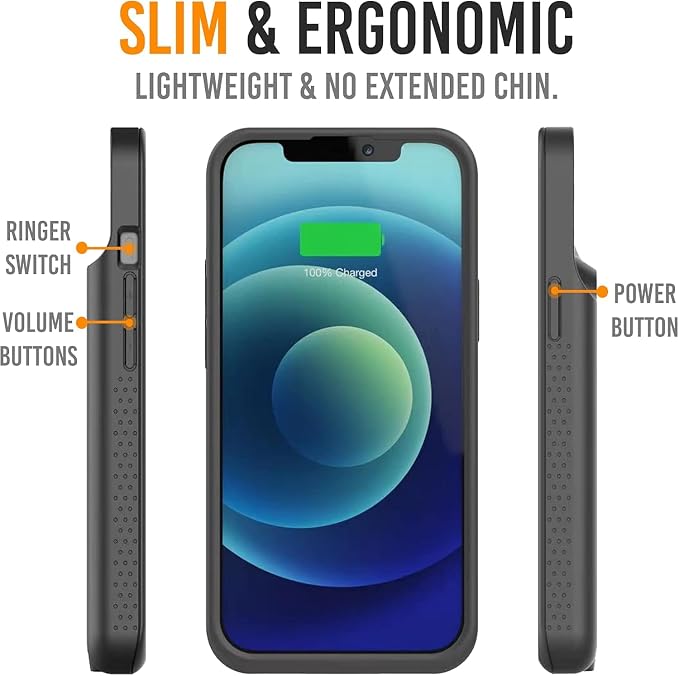 Alpatronix Battery Case for iPhone 17 Pro, Portable Strong Slim Protective Extended Charger Cover, 15W Fast Charging, High Capacity with Wireless Charging Case. Black