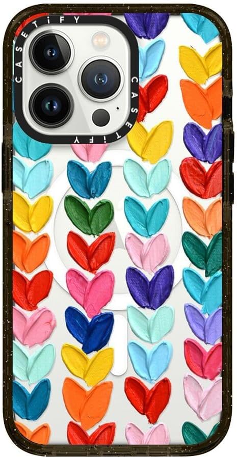 CASETiFY Impact iPhone 13 Pro Case [4X Military Grade Drop Tested / 8.2ft Drop Protection/Compatible with Magsafe] - Clear Polka Daub Hearts - Clear Black