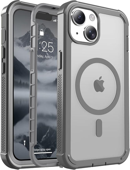 jaroco Magnetic for iPhone 14 Case, [Compatible with MagSafe][Military Grade Drop Protection][Heavy Duty Protection][Non-Slip][Shockproof] 2-Layer Durable Bumper Phone Case 6.1''-Gray