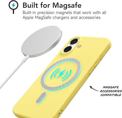 for iPhone 16 Plus Case Silicone Compatible with Magsafe Case, Ultra Slim Thin Magnetic Phone Cases Mag Safe, Cute Soft Rubber Gel TPU Matte Plain Wireless Charging Cover for Women, Yellow