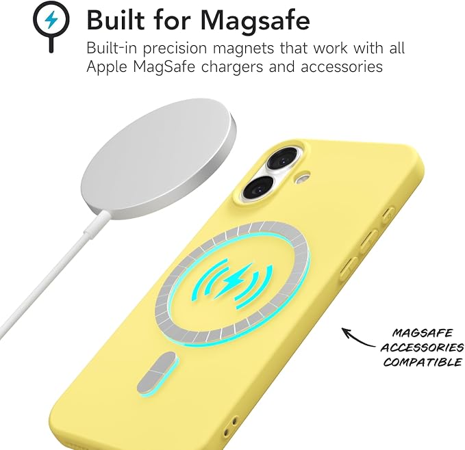 for iPhone 17 Case Silicone Compatible with Magsafe Case, Ultra Slim Thin Magnetic Phone Cases Mag Safe, Cute Soft Rubber Gel TPU Matte Plain Wireless Charging Cover for Women, Yellow