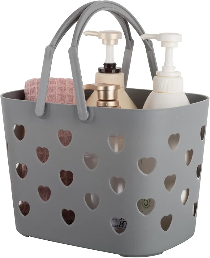Anyoifax Portable Shower Caddy Tote Plastic Storage Basket with Handle Box Organizer Bin for Bathroom, Pantry, Kitchen, College Dorm, Garage - Grey