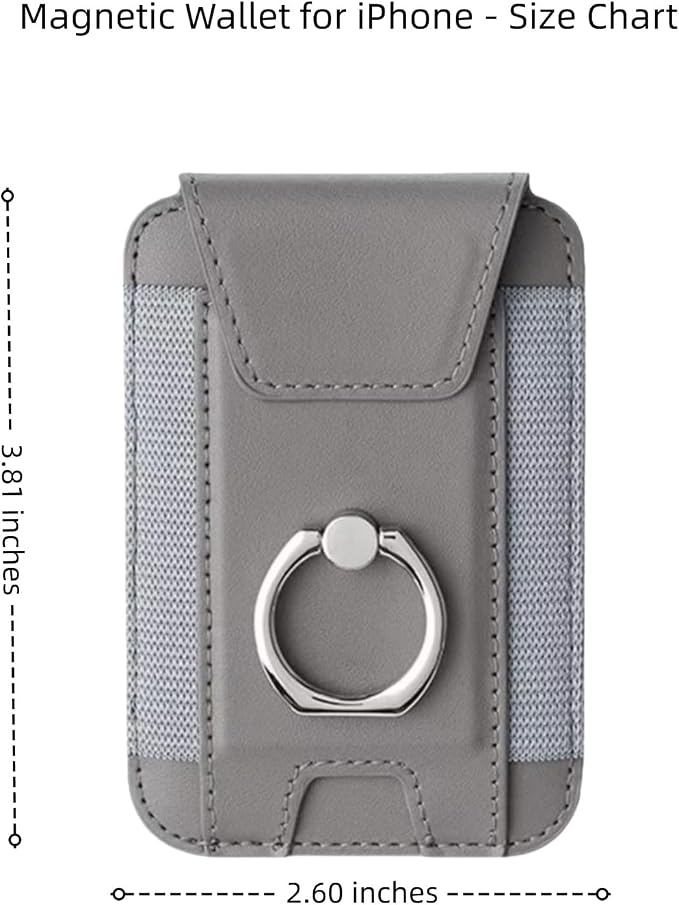 for Magsafe Wallet, Slim Magnetic Card Wallet with Grip, 7 Cards Holder RFID Blocking, Ring Stand Stick on Wallet with Privacy Flap(Grey)