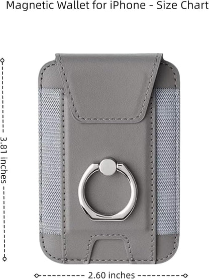 for Magsafe Wallet, Slim Magnetic Card Wallet with Grip, 7 Cards Holder RFID Blocking, Ring Stand Stick on Wallet with Privacy Flap(Grey)