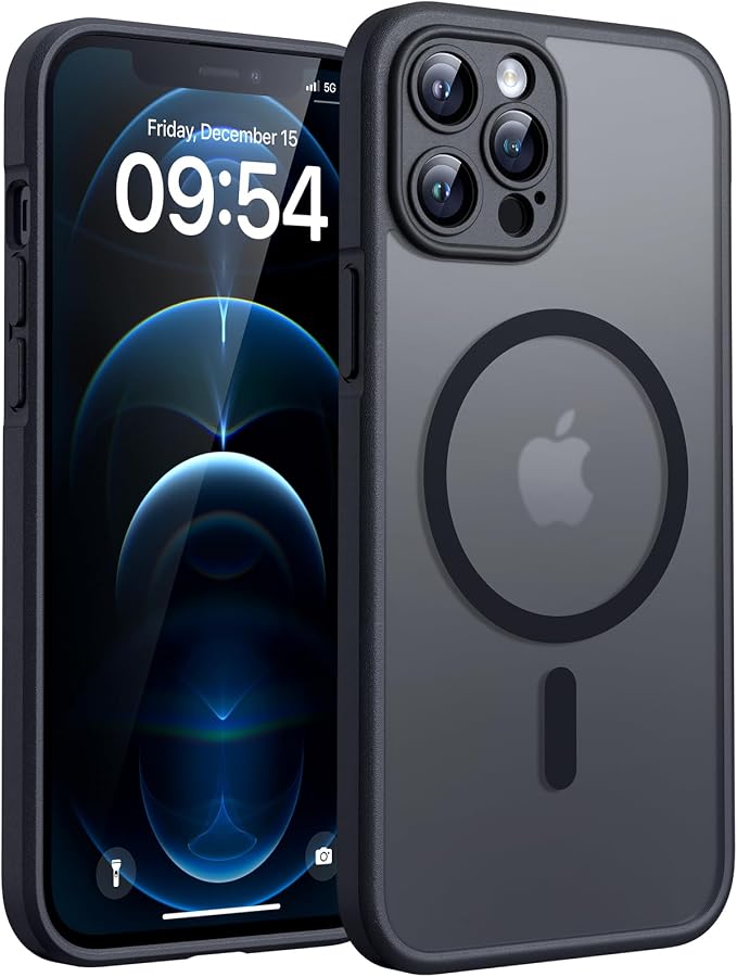 TOCOL for iPhone 12 Pro Max Case, Upgraded Full Camera Protection, Compatible with Magsafe, Drop Protection, Translucent Magnetic Matte Phone Case for iPhone 12 Pro Max 6.7 inch (Black)