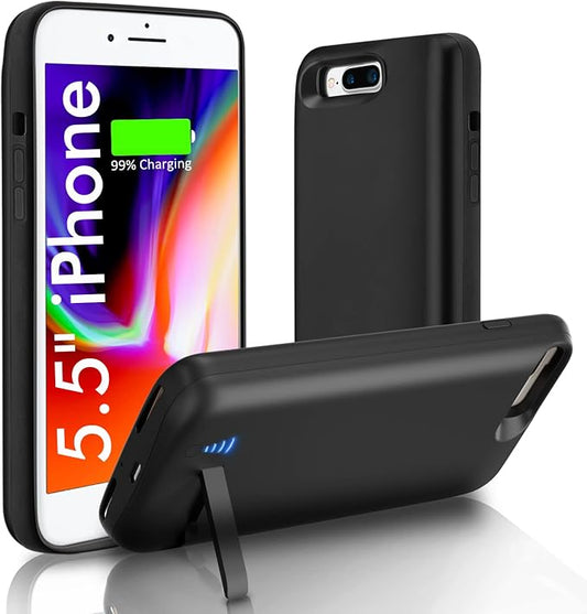 Battery Case for iPhone 8 Plus/7 plus/6s Plus/6 Plus, 8500mAh Charging Case with Kickstand Portable Extend Battery Charger Cover for 5.5" iPhone 8 Plus -Black
