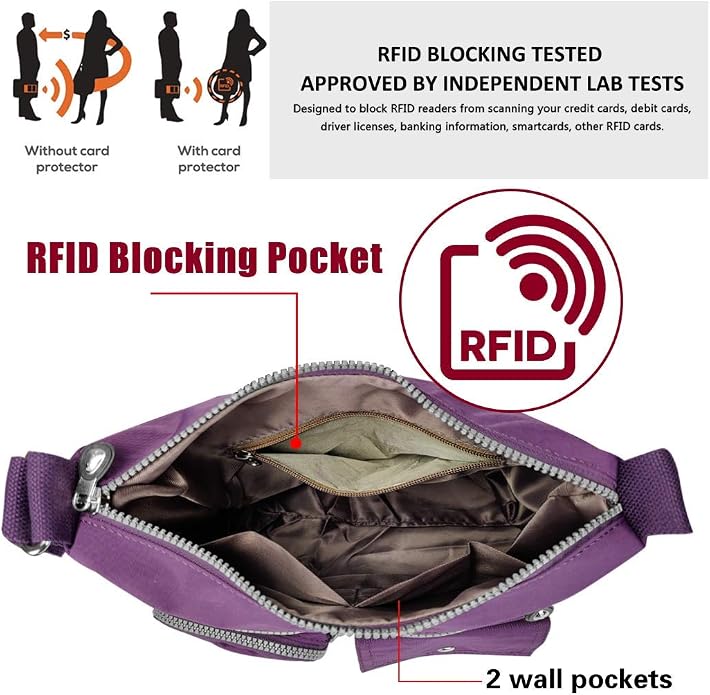 SUKRY Nylon Crossbody Bag for Women with Anti theft RFID Pocket, Waterproof Shoulder Bag Travel Purses and Handbag
