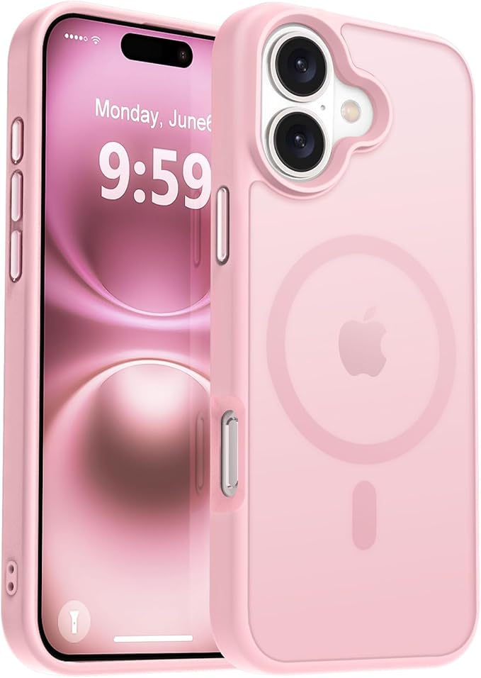 MOCCA Strong Magnetic for iPhone 16 Case, [Compatible with Magsafe][16FT Mil-Grade Drop Protection] Slim Thin Translucent Matte Protective Cover Case for iPhone 16 Phone Case 6.1", Pink