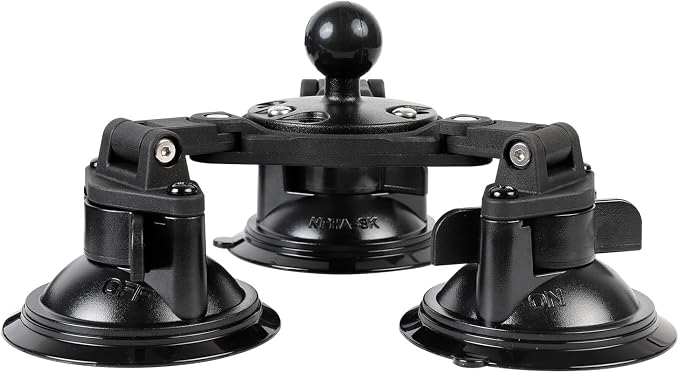 Triple Suction Cup Mount Base with 1-Inch Ball, Adjustable Base Plate, Compatible with RAM Mounts B-Size Double Socket Arms & 25mm Ball Systems