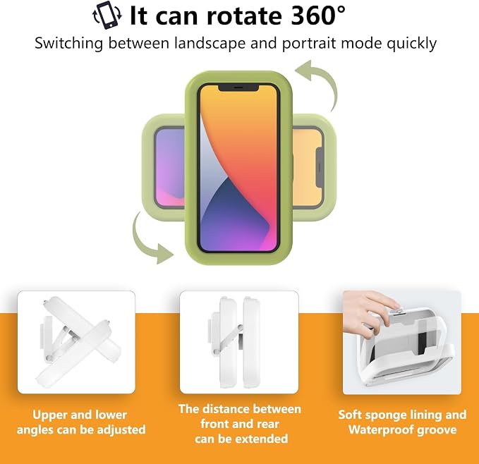 Waterproof Shower Phone Holder,360° Rotation Shower Phone Case, Angle Adjustable, Anti-Fog High Sensitivity,for Bathroom,Batheub, Kitchen Wall,Compatible with 4" - 6.8" Cell Phones
