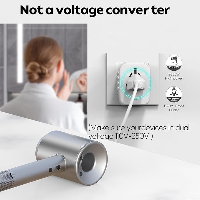 JMFONE International Power Plug Adapter, Universal Travel Adapter with 2 USB-C & 2 USB-A Ports and Multi AC Sockets, All-in-One Worldwide Travel Outlet Charger Adapter for EU US UK AU 200+ Countries