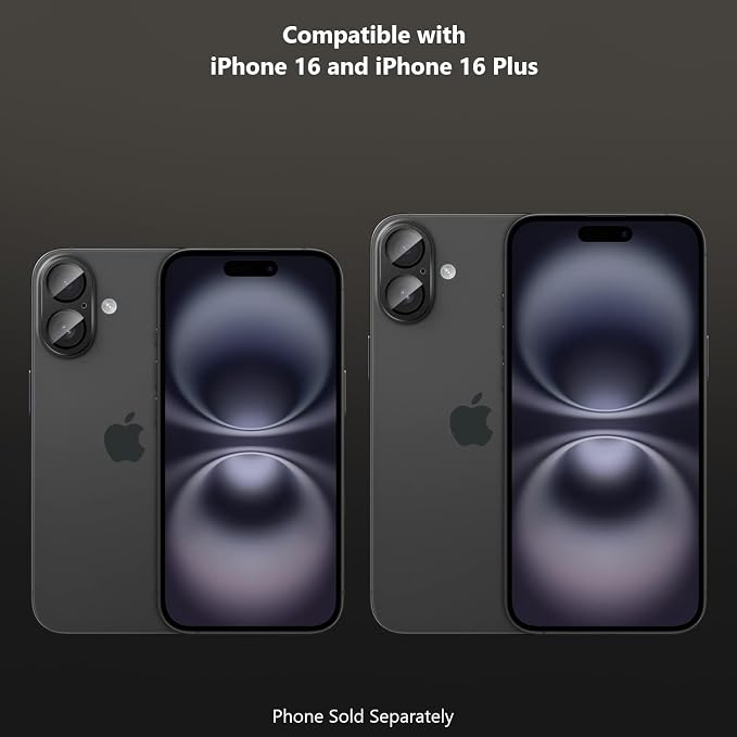 SAHARA - Ultra-Strong Camera Lens Protector for iPhone 16/16 Plus (2-Pack), Black, (ZD00159)