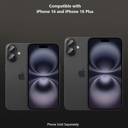 SAHARA - Ultra-Strong Camera Lens Protector for iPhone 16/16 Plus (2-Pack), Black, (ZD00159)