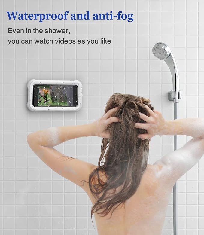 Mistriddle Waterproof Shower Phone Holder with 360° Rotation, Angle Adjustable, Wall Mounted Phone Holder for Bathroom Mirror Bathtub Kitchen, Up to 6.8 Inch (Upgraded)