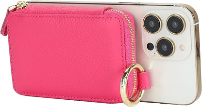 Cavor Compatible with MagSafe Wallet Genuine Leather Cash Wallets for Women, Magnetic Phone Wallet for iPhone 17 Pro Max/16/15/14/13/12, id Credit Card Holder with Mag safe Keychain-Rose red