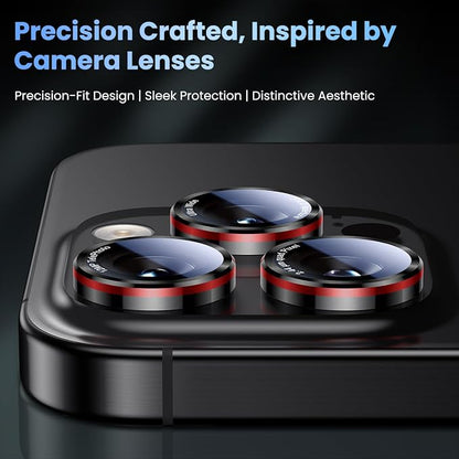 Uyiton for iPhone 13 Pro Max/13 Pro Camera Lens Protector - [2025 Design] Military-Grade Tempered Glass Metal Camera Cover, Outdoor/Travel/Daily Use, Black+Red