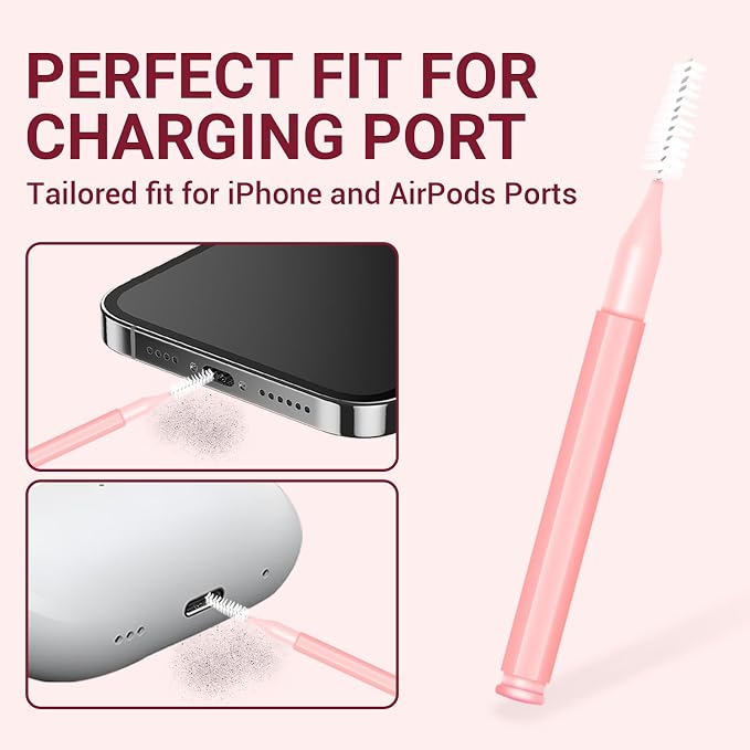Phone Charging Port Cleaning Tools Kit, Speaker Port Cleaner kit fit for iPhone Phone, Cleaning Kit fit for Cell Phone Earbuds, USB C Cleaning kit, Pink Kit Very Suitable for Women, Stocking Stuffers