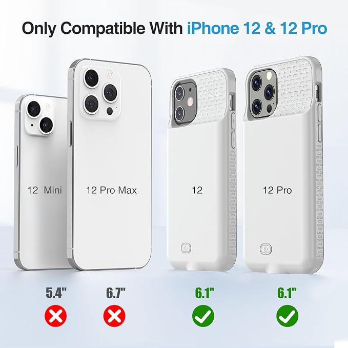 GIN FOXI Battery Case for iPhone 12/12 Pro, Rechargeable Charging Cases Charger 7000mAh Juice Box Anti-Fall Protection Cover Extended Battery Pack for 12 Pro/12 (6.1") Grey