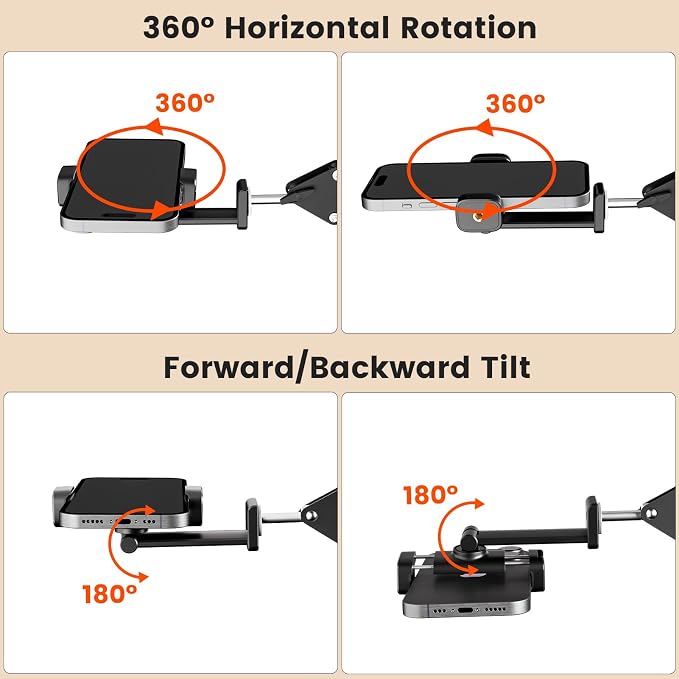 Overhead Phone Mount with LED Selfie Light and Bluetooth Remote, Rechargeable Camera Light Tripod Stand with Flexible Boom Arm, Desk Phone Holder for Video Recording, Live Streaming, TikTok, Vlogging