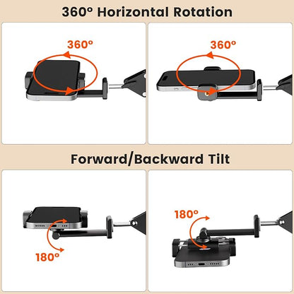 Overhead Phone Mount with LED Selfie Light and Bluetooth Remote, Rechargeable Camera Light Tripod Stand with Flexible Boom Arm, Desk Phone Holder for Video Recording, Live Streaming, TikTok, Vlogging