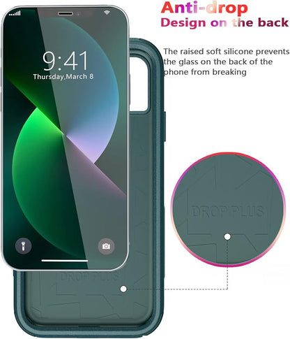 Diverbox for iPhone 13 Case [Shockproof] [Dropproof] [Tempered Glass Screen Protector + Camera Lens Protector],Heavy Duty Protection Phone Case Cover for Apple iPhone 13 (Dark Green)