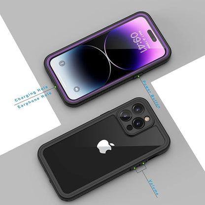Lanhiem for iPhone 14 Pro Case, IP68 Waterproof Dustproof Shockproof with Built-in Screen Protector, 6.1 inch - Purple
