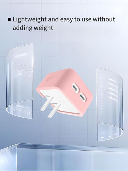 Case for Apple 35W Dual USB-C Port Compact Power Adapter, WUNIAK Soft Silicone Protective Portable Scratch Shock Resistant Shell, Protective Case for Apple 35W Dual USB-C Charger, Pink