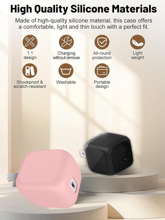 Silicone Protective Case for Belkin 45W USB C Charger Block, Full-Body Protective Cover with Precise Cutouts, Shockproof Dustproof Charging Protector Sleeve & Scratch-Resistant Sleeve (Pink)