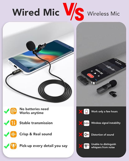 PoP voice Professional Lavalier Lapel Microphone 3.5mm, 14.7FT Compatible with DJI Mic/Rode Wireless GO Transmitters for Smartphone Camera,Mini Mic for YouTube,Interview,Video,Broadcast