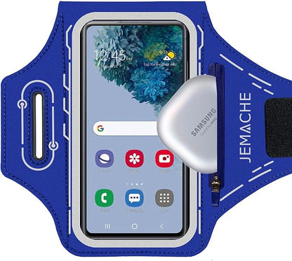 JEMACHE Armband for Samsung Galaxy S26 S25 S24 S23 S22 Ultra/Plus/FE, Gym Running Workouts Arm Band with Earbuds Holder (Nav Blue)