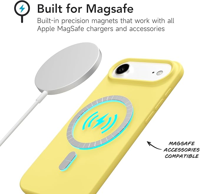 for iPhone 17 Air Case Silicone Compatible with Magsafe Case, Ultra Slim Thin Magnetic Phone Cases Mag Safe, Cute Soft Rubber Gel TPU Matte Plain Wireless Charging Cover for Women, Yellow