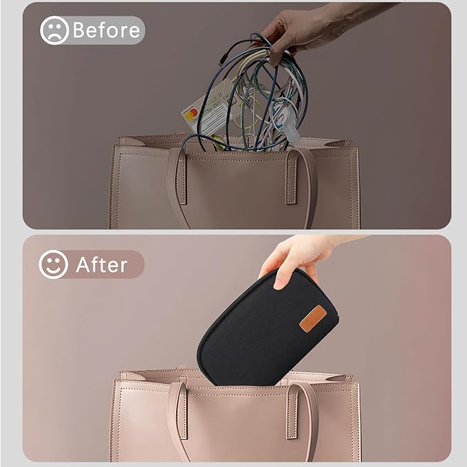 E-Tree Small Tech Pouch Organizer Bag (7.8" x 5") – Travel Electronics Accessories Case for MacBook Charger, USB-C Adapter, Cables, Power Bank, Mouse, SSD, Dongle & Hub | Foam Padded
