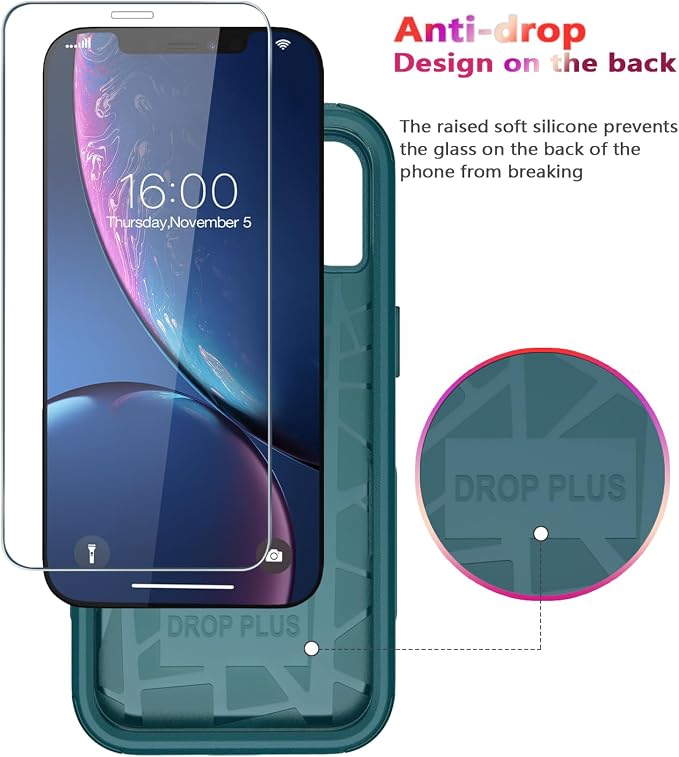 Diverbox Designed for iPhone Xr case with Screen Protector Heavy Duty Shockproof Shock-Resistant Cases for Apple iPhone Xr Phone (Dark Green+Screen Protector)