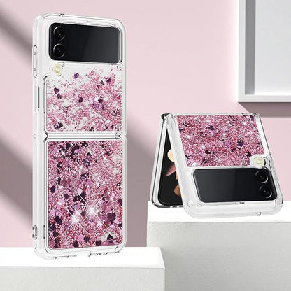 Sparkly Liquid Case Compatible with Samsung Z Flip 4 5G, Bling Floating Flexible Scratch Resistant Rubber Soft Silicone Phone Case Waterfall Transparent Cover Compatible with Samsung Galaxy Z Flip 4