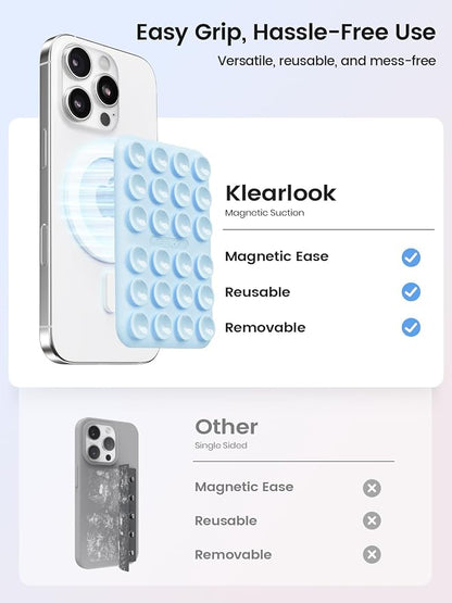 Klearlook Magnetic Suction Phone Mount for MagSafe Case, Removable Sticky Phone Grip Holder for Hands-Free Makeup/Selfie/Live Streaming/Vlog for TikTok & Instagram Influencer/Creator, Light Blue